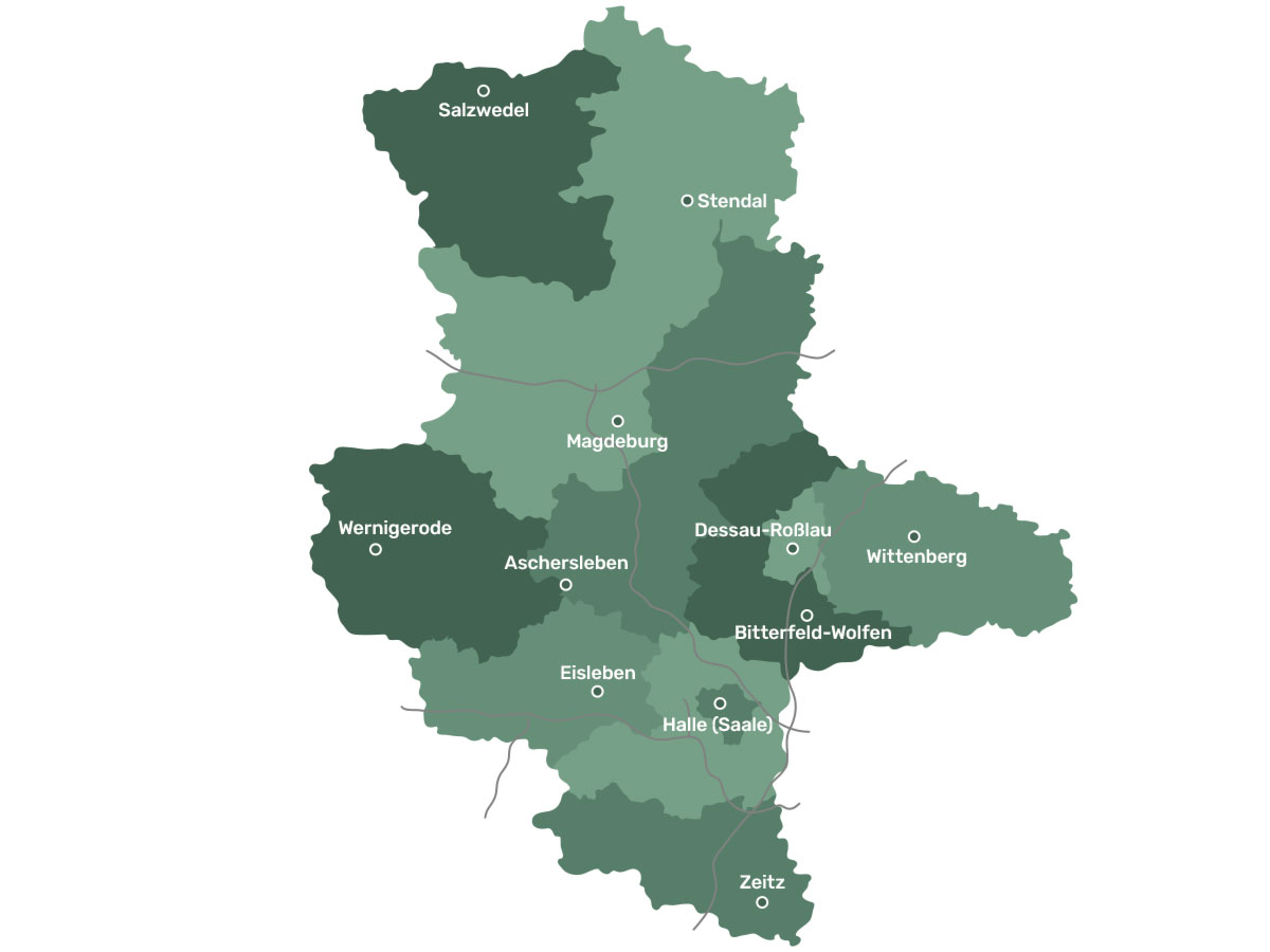 Wildhandel & Wildhändler LENZ WILD – wir kaufen Ihr Wildbret in Sachsen-Anhalt. Karte von Sachsen-Anhalt mit dem Wildaufkauf-Gebiet von LENZ WILD